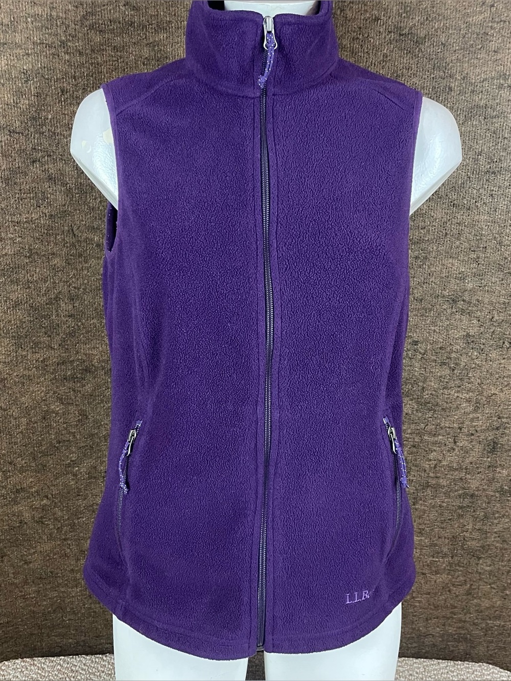 L.L. Bean Vest Womens Medium Purple Polartec Fleece Full Zip Pockets Outdoor As